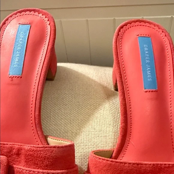 Draper James Wendy Coral Red Suede Heels Sandals Mules - Picture 4 of 8